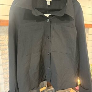 a new day Black Button-Up Shirt with Chest Pockets